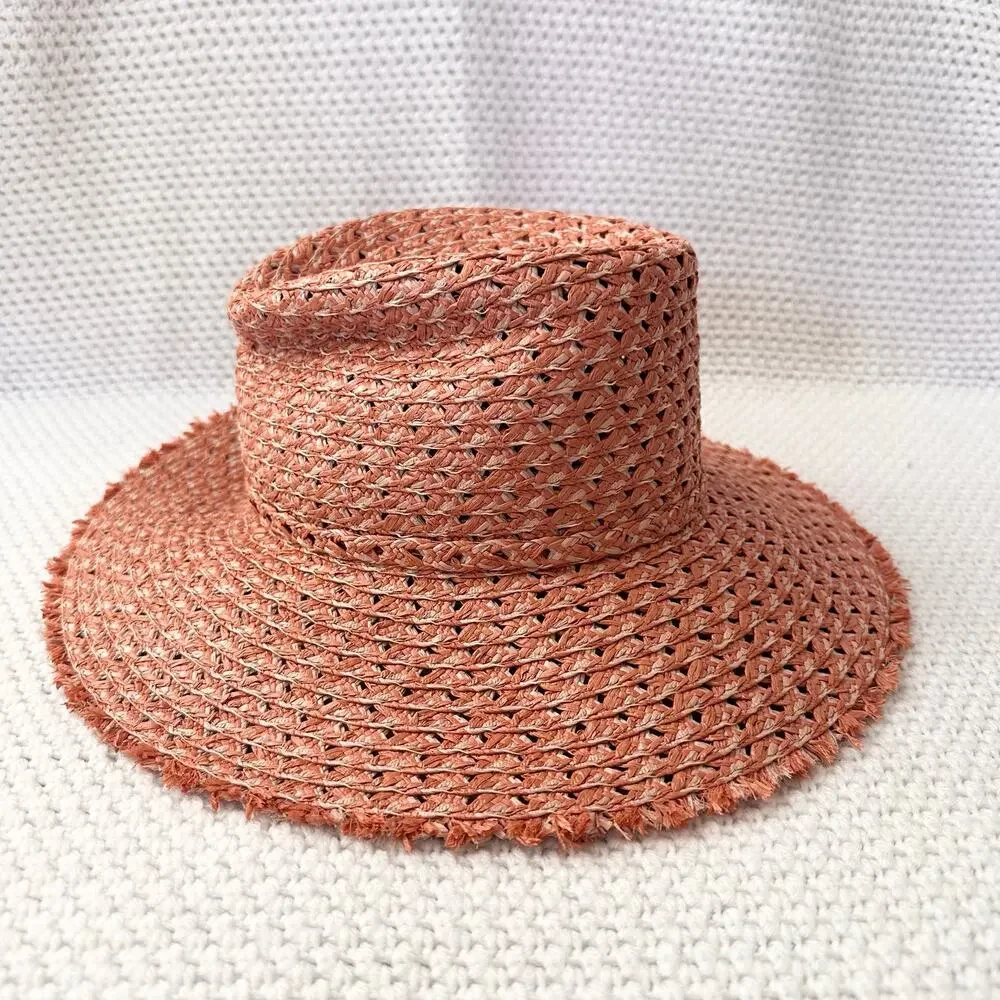 Eric Javits Terracotta Pink Beige Ellie Straw Summer Raffia Packable Hat OS - Picture 5 of 9